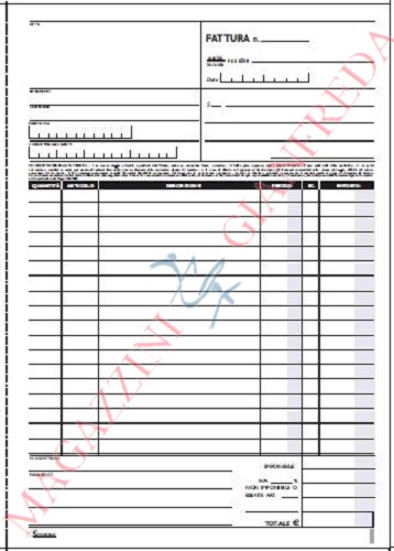 BLOCCO FATTURE A 1 ALIQUOTE 25 FOGLI AUTORICALCANTI IN TRIPLICE COPIA F.TO A4